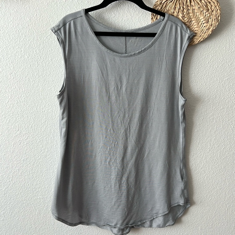 Athleta Grey and White Striped Tank - Size Medium